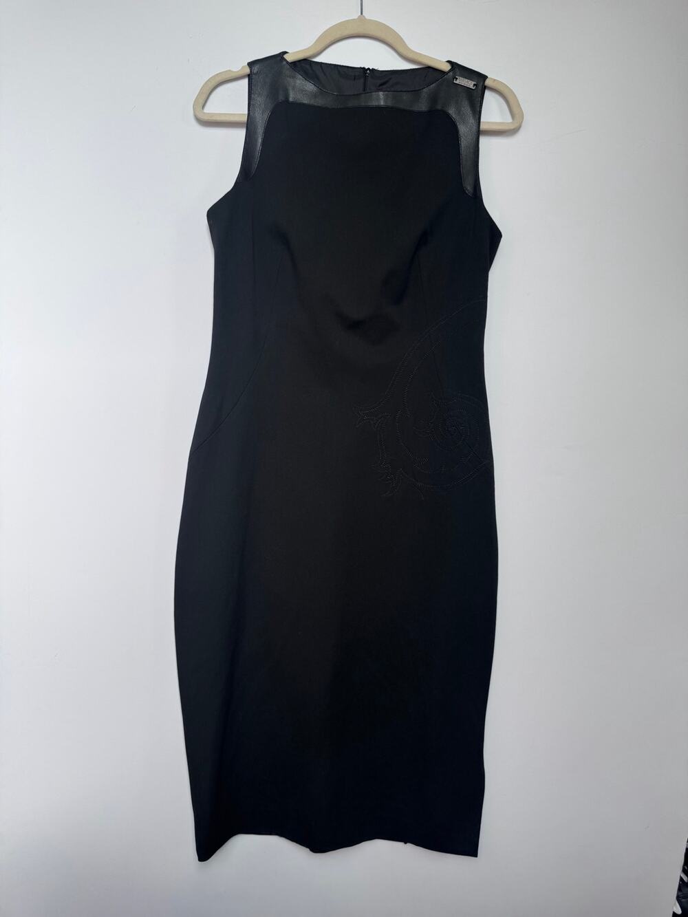 Vintage Versace Sport Black Sheath Dress with Leather Embroidery - IT 44 / US 8